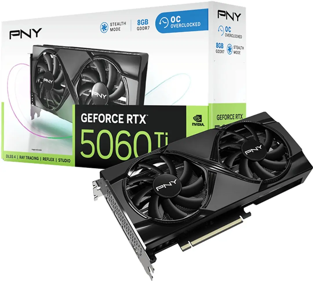 PNY NVIDIA GeForce RTX 5060 Ti OC VCG5060T8DFXPB1-O Videokaart - 8GB GDDR7 - Zwart