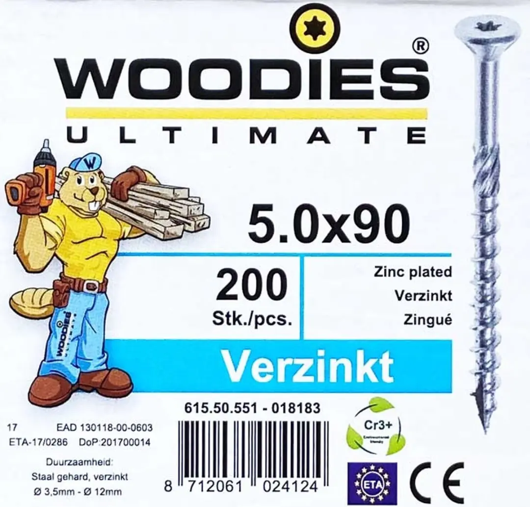 Woodies Ultimate Torx Verzinkt 5x90 Platverzonkenkopschroef - 200 Stuks