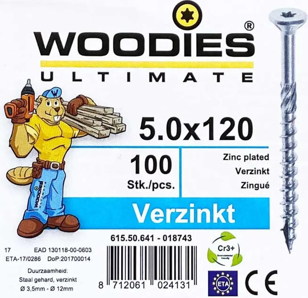 Woodies Ultimate Platverzonkenkopschroef Torx 5x120 Verzinkt - 100 Stuks