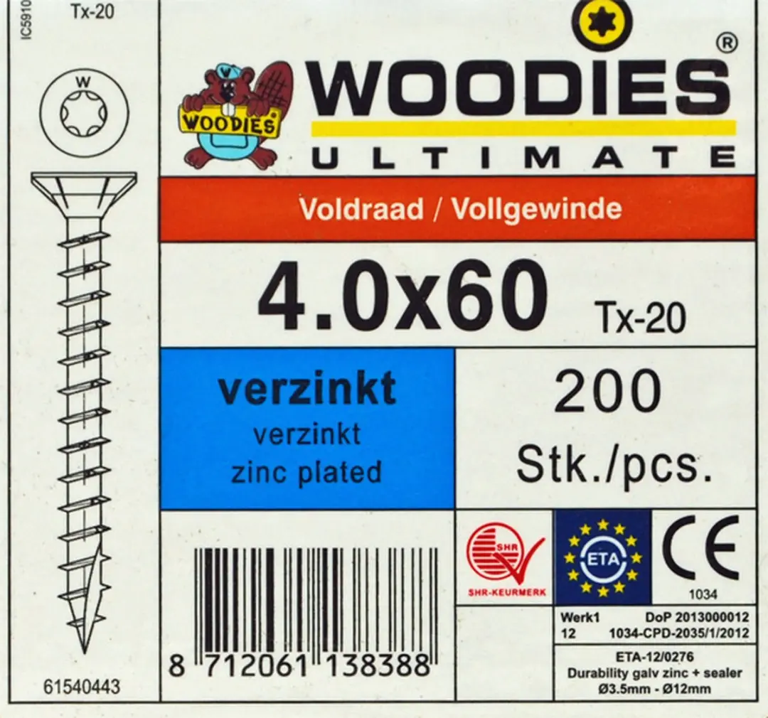 Woodies Ultimate Torx Verzinkt 4x60 Schroef - 200 Stuks