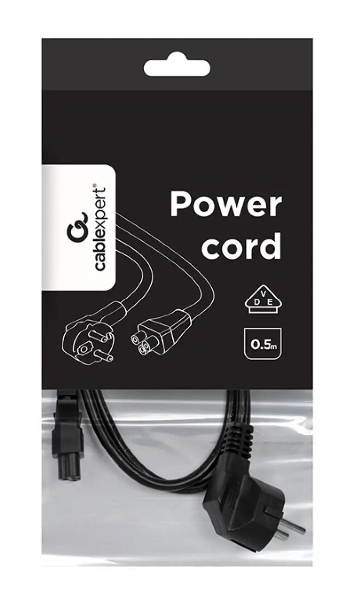 Cablexpert C5 CEE 7/7 Stroomkabel 3x0,75mm² - 0,5m - Zwart