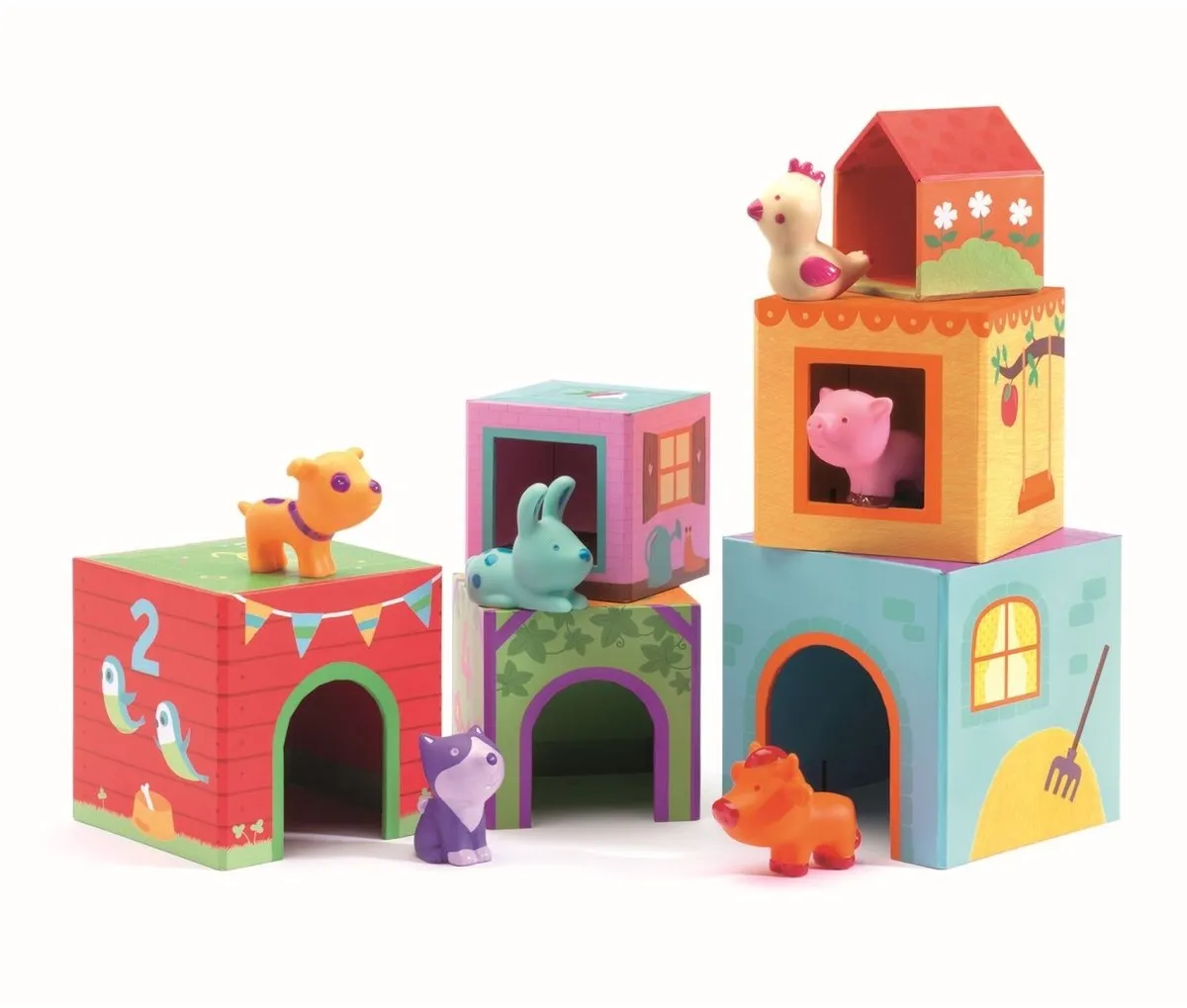 Djeco Topanifarm Stapelblokken - 6 Stuks - Multicolor - afbeelding 4 van 6