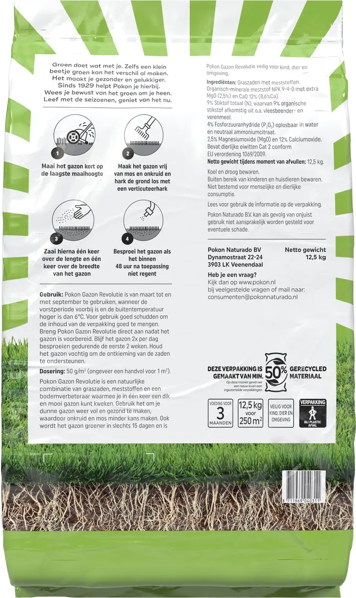 Pokon Gazon Revolutie 12,5kg - Bodemverbeteraar & Mest - 250m²