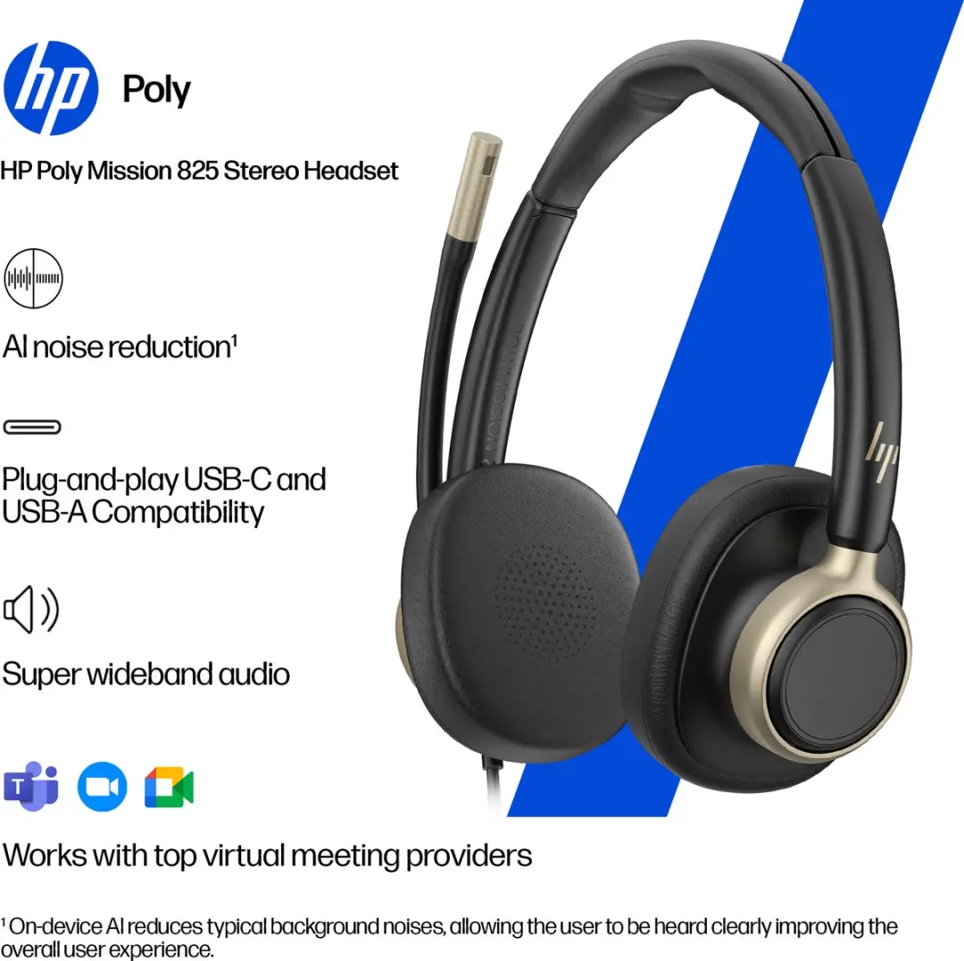 HP Poly Mission 815 C01F8AA Headset - Zwart - afbeelding 3 van 6
