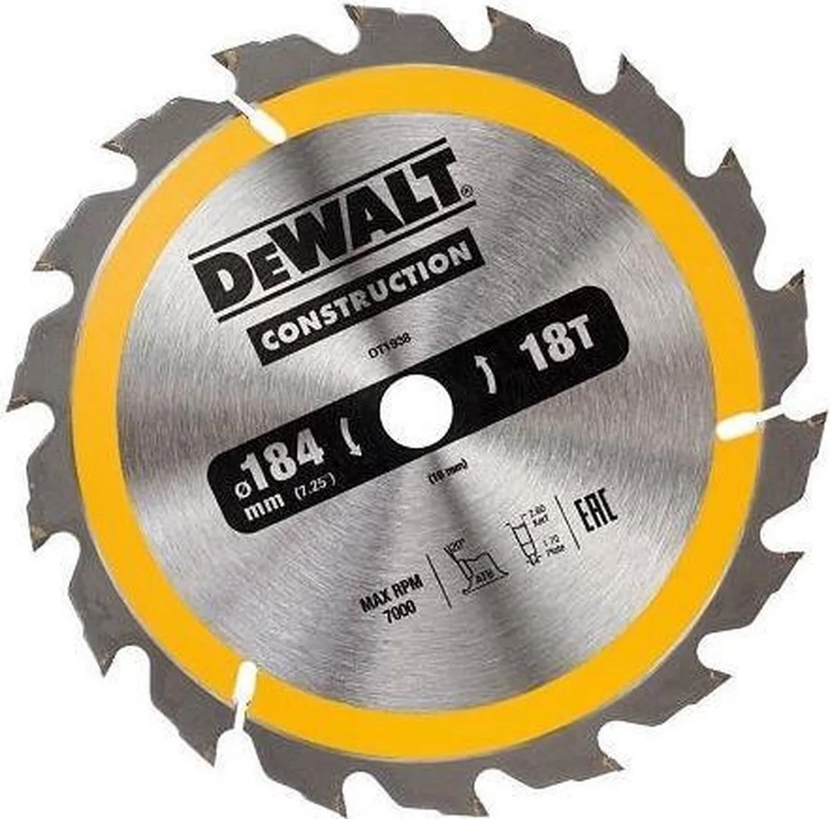 DeWalt DT1938-QZ Cirkelzaagblad Hout 184mm 18T