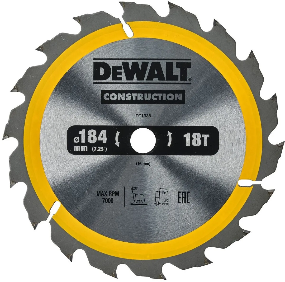 DeWalt DT1938-QZ Cirkelzaagblad Hout 184mm 18T