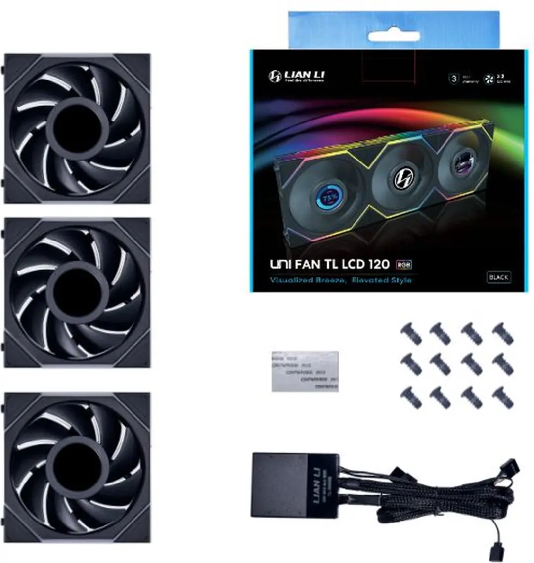 Lian Li UNI FAN TL LCD 120mm - 3 Stuks - 62 CFM - Zwart