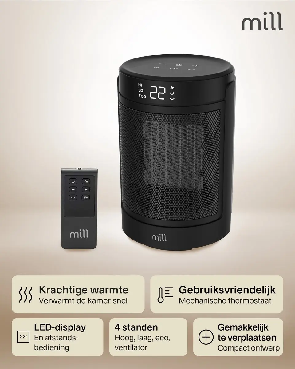 Mill FH1500Black Ventilatorkachel 1500W - Zwart - afbeelding 2 van 6