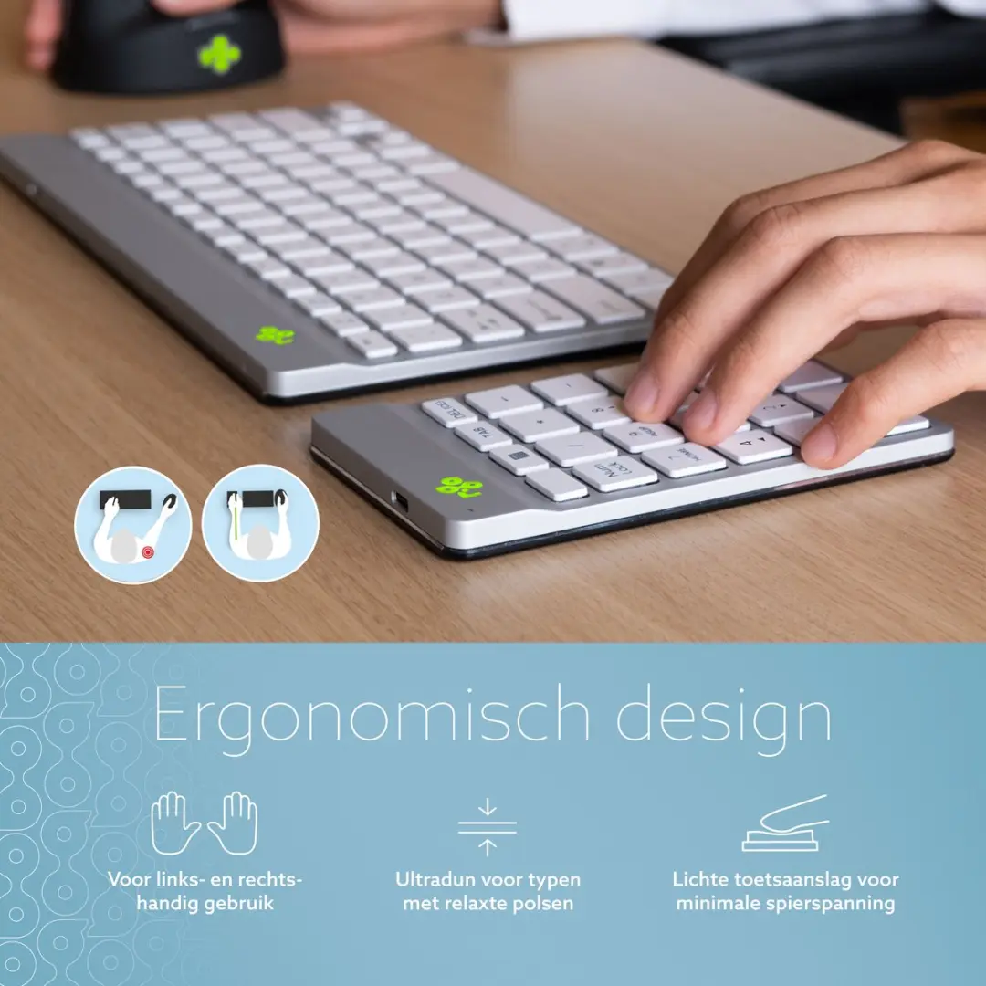 R-Go Numpad RGOCONMWLWH - Ergonomisch - Bluetooth - Wit