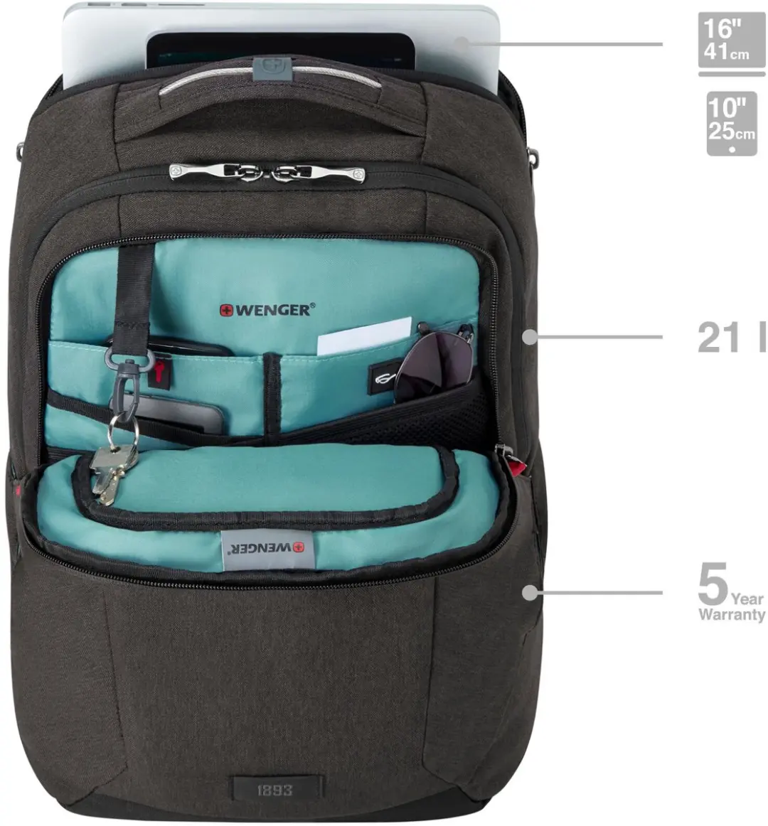 Wenger MX Professional 16" Rugzak 21L - 16 inch - Donkergrijs