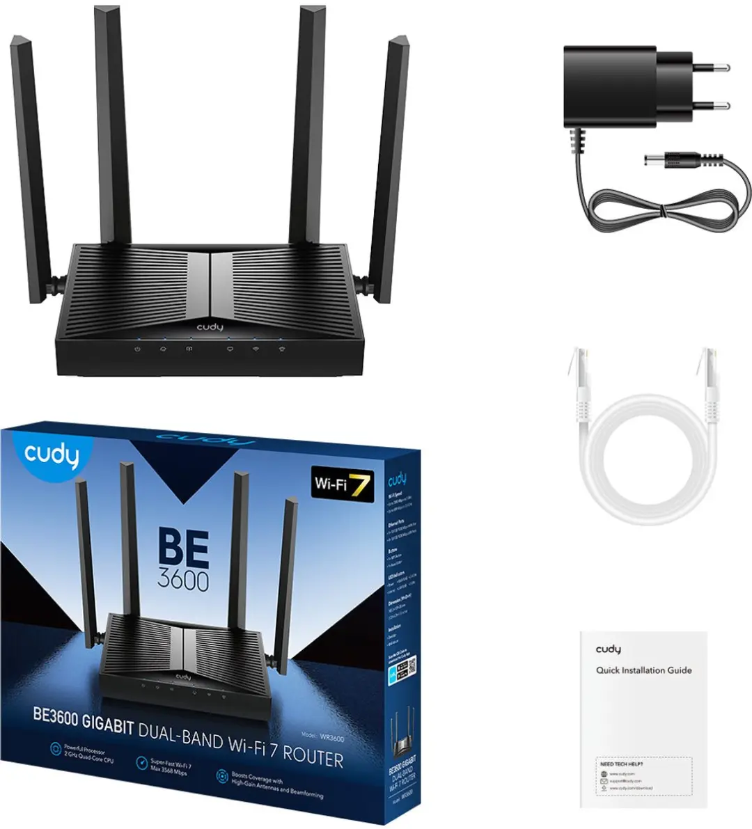 Cudy WR3600 Draadloze Router - Dual-band - 5x Gigabit LAN - Zwart
