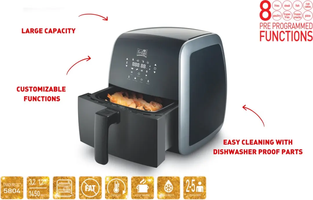 Fritel SnackTastic 5804 Airfryer 3,2L - 1450W - 8 Programma's - Zwart