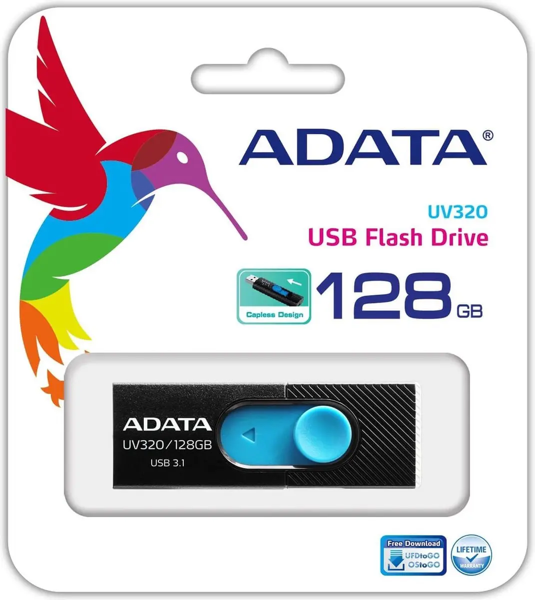 ADATA UV320 128GB USB Flash Drive - Zwart/Blauw