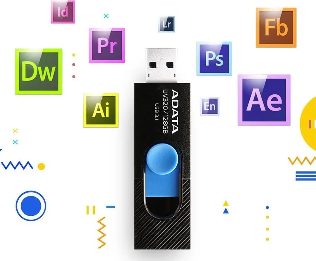 ADATA UV320 128GB USB Flash Drive - Zwart/Blauw