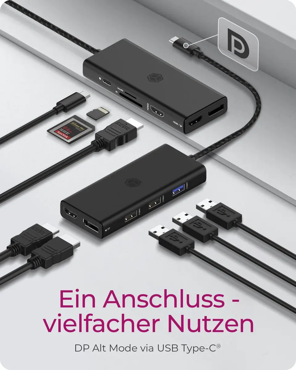 RaidSonic ICY BOX IB-DK4011-CPD USB 3.2 Gen 1 Type-C - Zwart