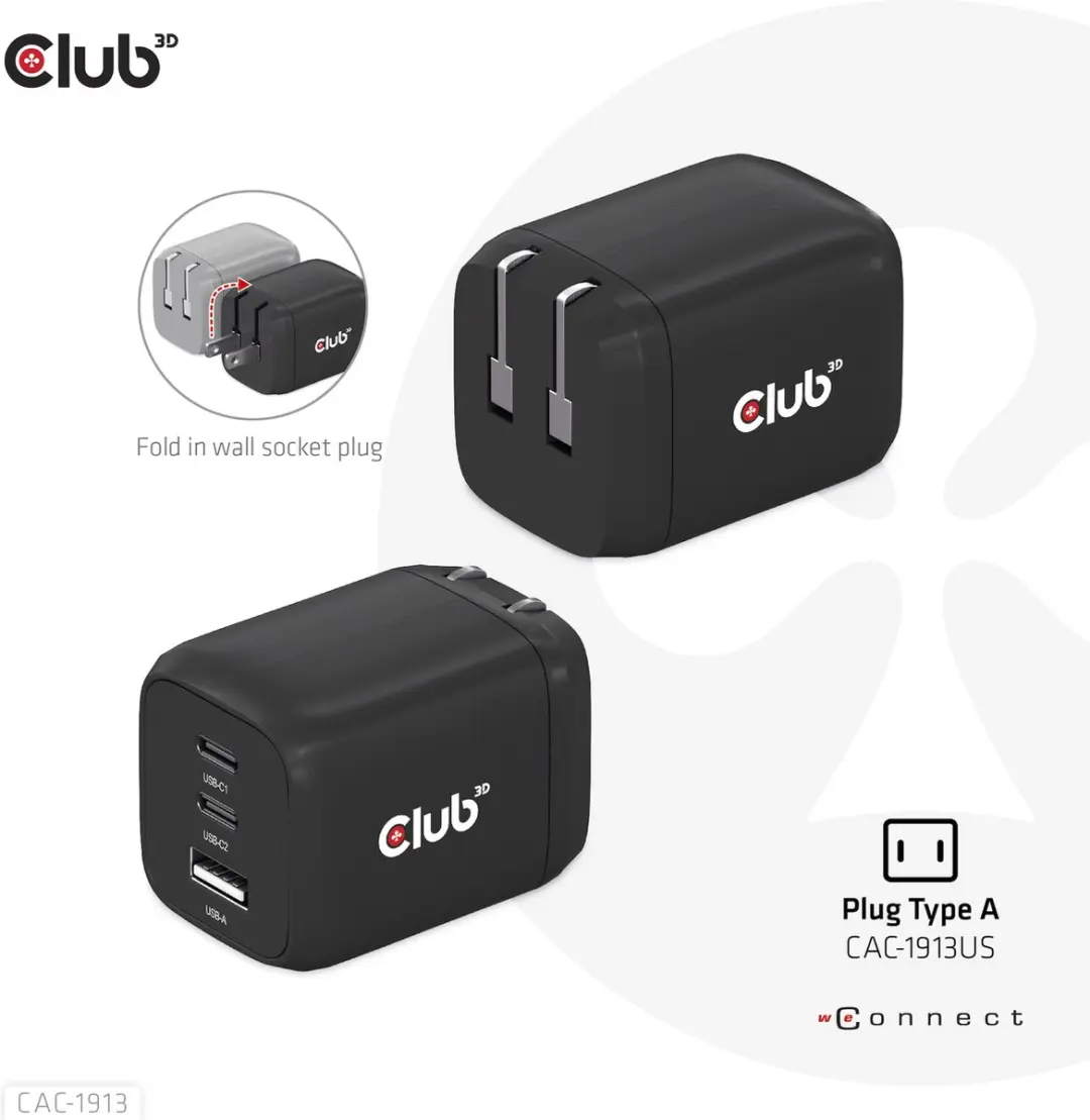 Club3D CAC-1913 Travel Charger PPS 65W - 3x USB - Zwart