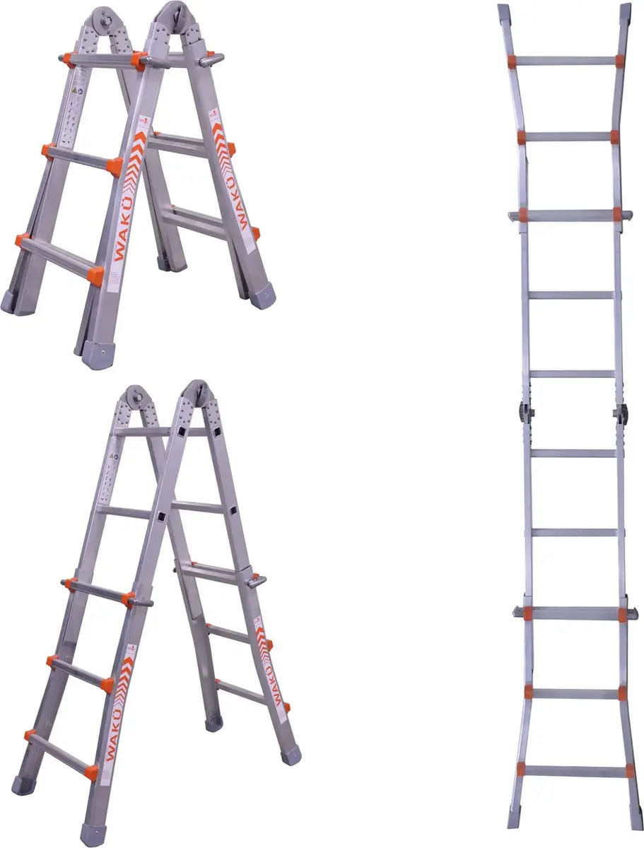 Waku Telescopische Vouwladder 4x5 Sporten - Aluminium
