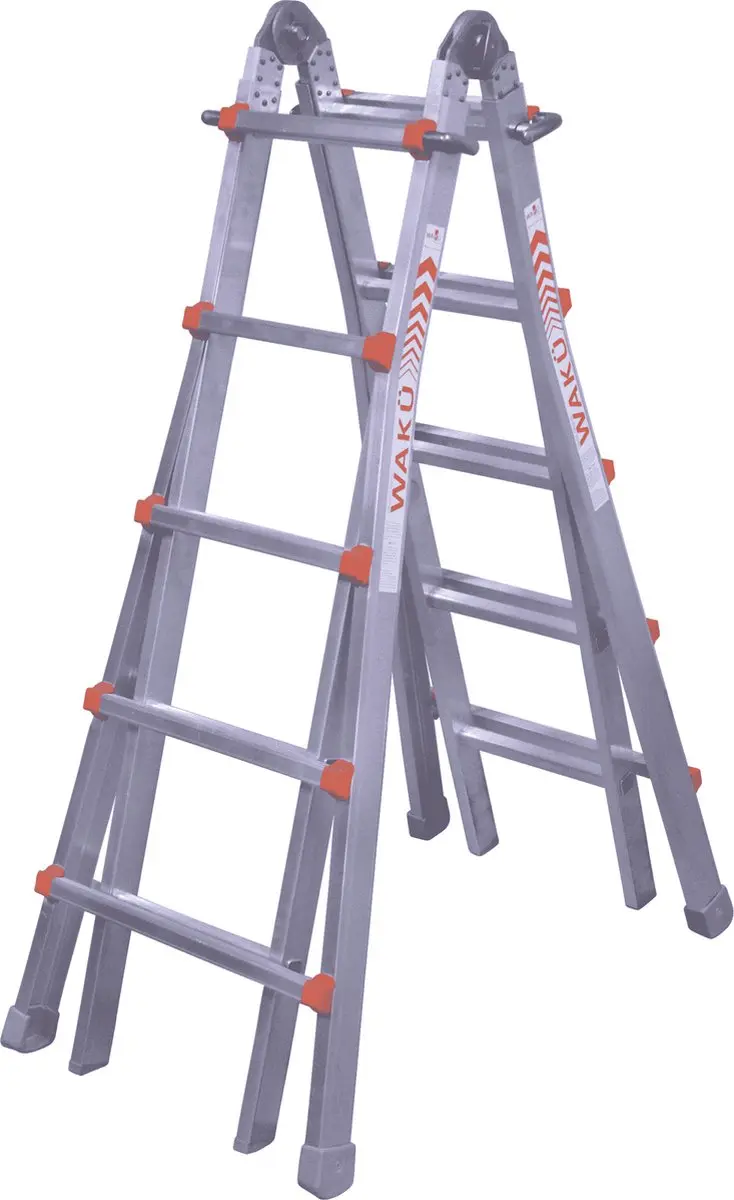 Waku Telescopische Vouwladder 4x5 Sporten - Aluminium
