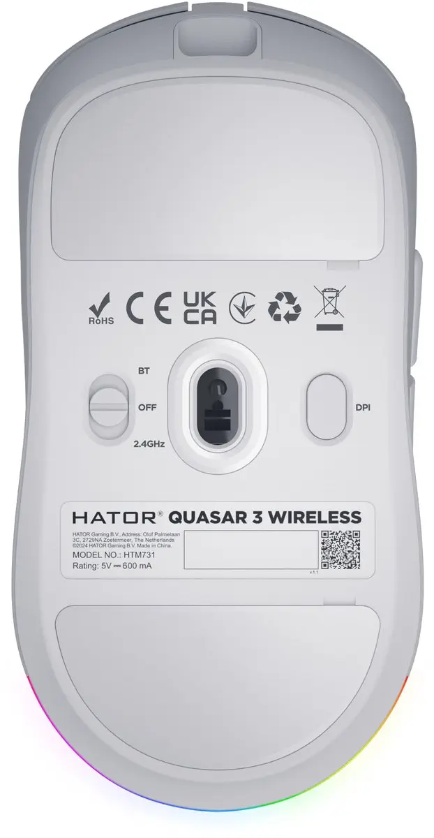 HATOR Quasar 3 HTM731 Gaming Muis - Wit - 6 Knoppen - afbeelding 6 van 6