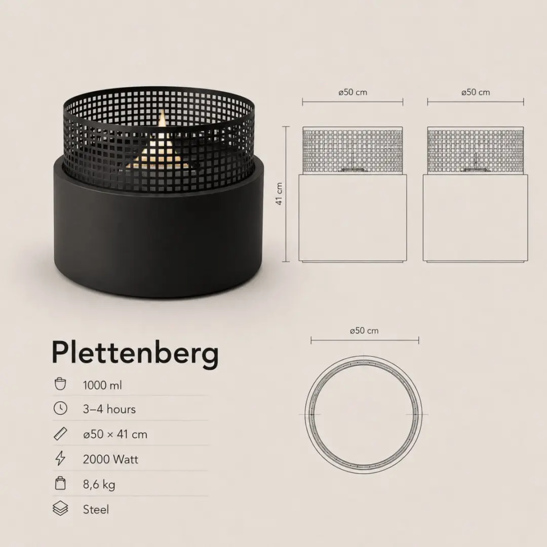 Tenderflame Plettenberg Design Haard - 2000W - Schwarz