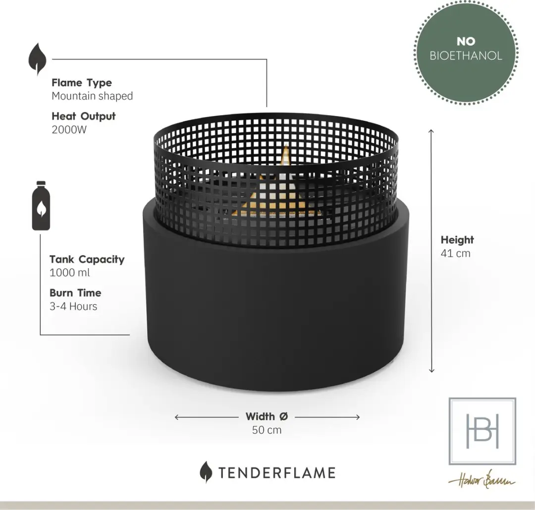 Tenderflame Plettenberg Design Haard - 2000W - Schwarz - afbeelding 6 van 6