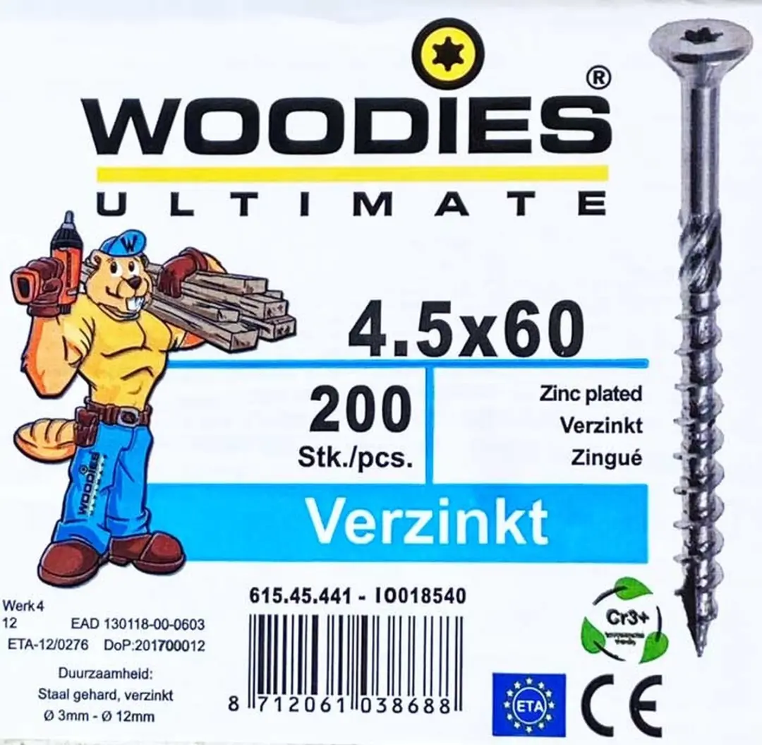 Woodies Ultimate Torx Verzinkt Platverzonkenkopschroef 4,5x60 - 200 Stuks
