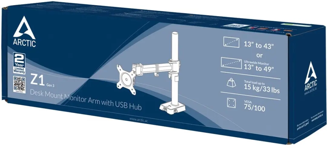 Arctic Z1 Gen3 Monitorhouder 124.5" - 15KG - Zwart