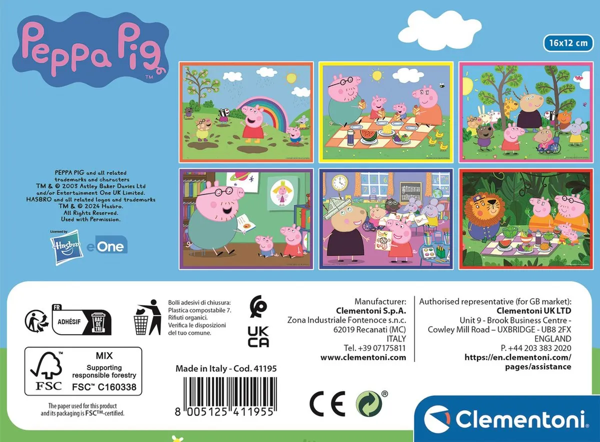 Clementoni Peppa Pig 12 Blokken Puzzel - 6 Afbeeldingen