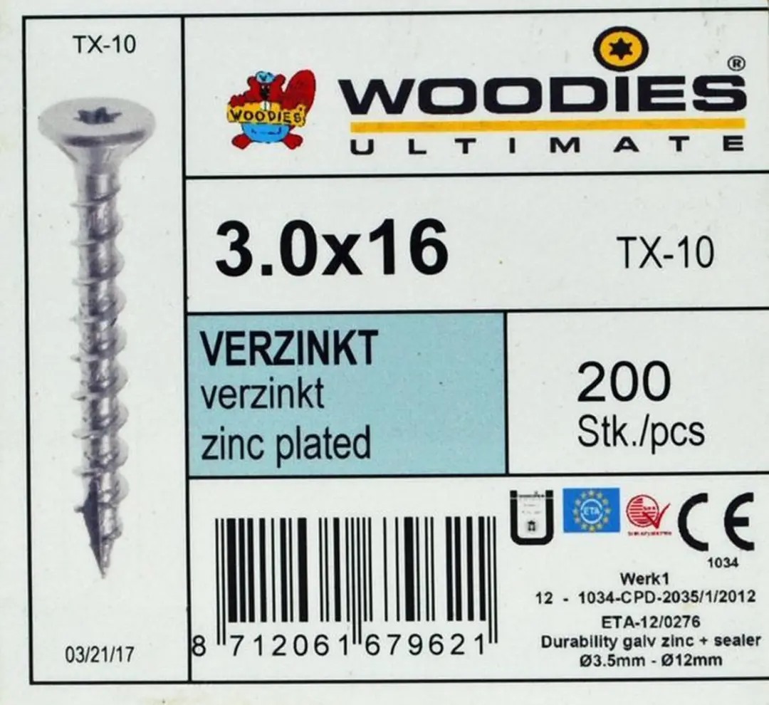 Woodies Ultimate Torx Verzinkt Schroef 3x16 - 200 Stuks - afbeelding 6 van 6
