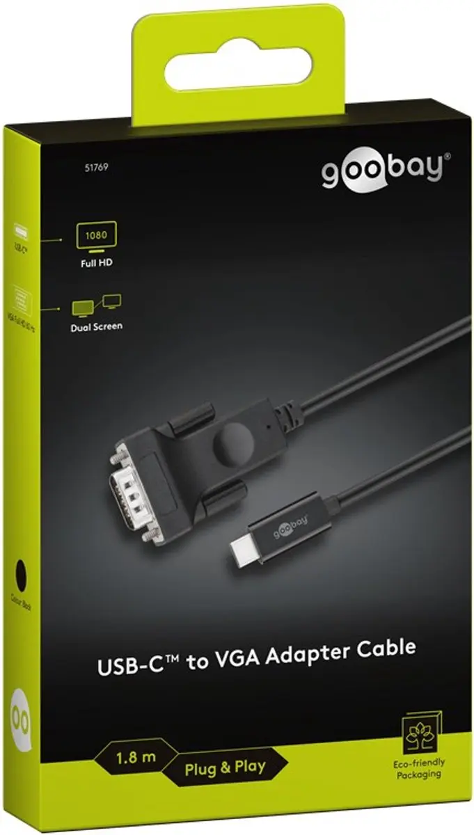 Goobay USB-C naar VGA Monitor Kabel 1.8m - Zwart