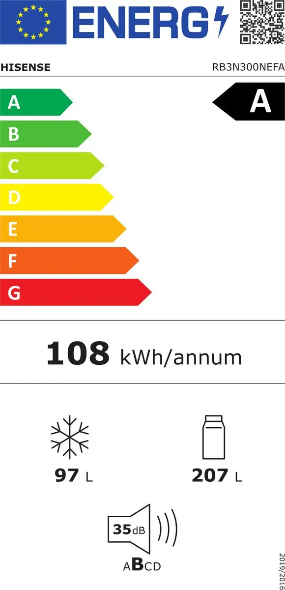 Hisense RB3N300NEFA Vrijstaande Koel-vriescombinatie 304L - Zwart