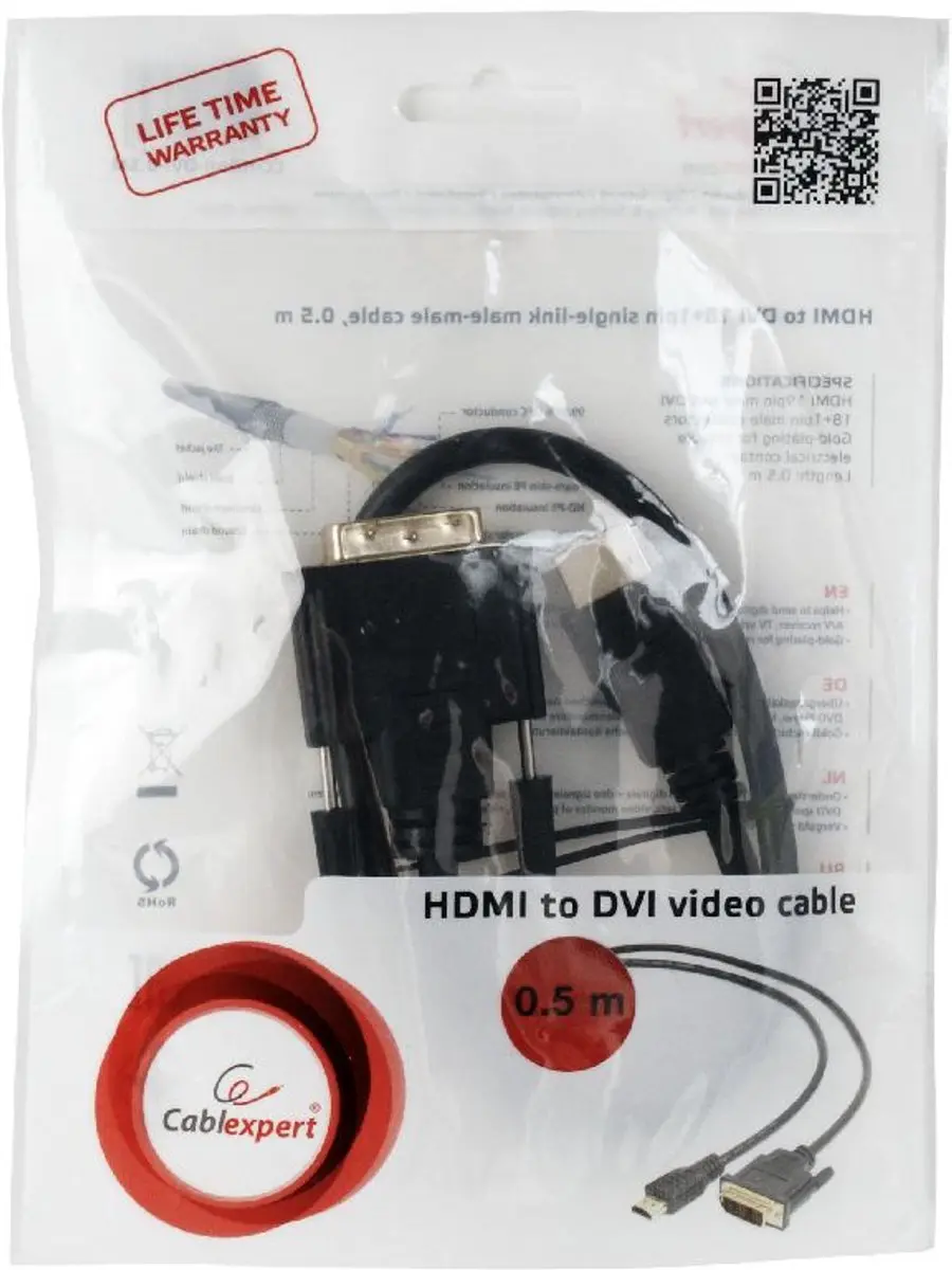 Cablexpert CC-HDMI-DVI-0.5M HDMI-DVI Adapterkabel - 0,5m - Zwart