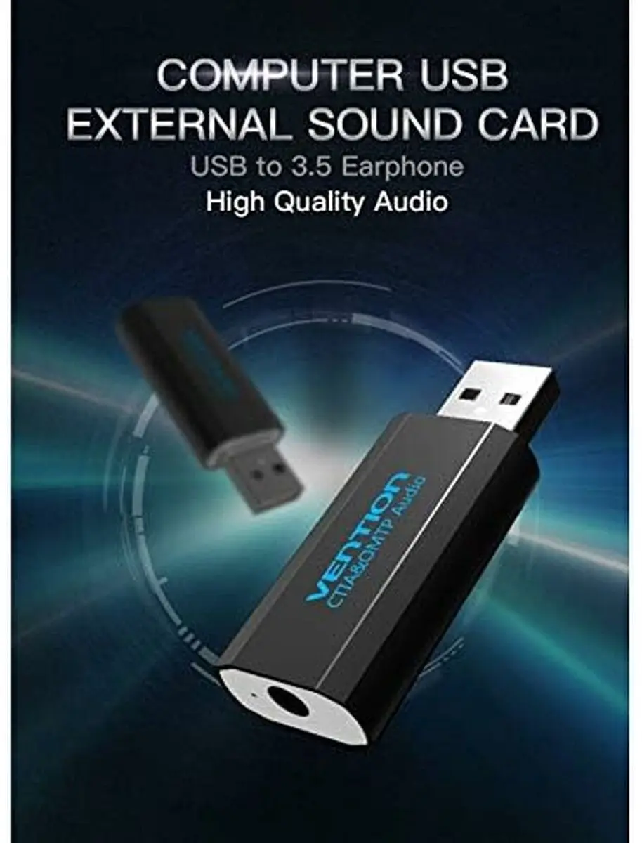 Vention V014-B USB Geluidskaart - 3.5mm AUX/Microfoon - Zwart