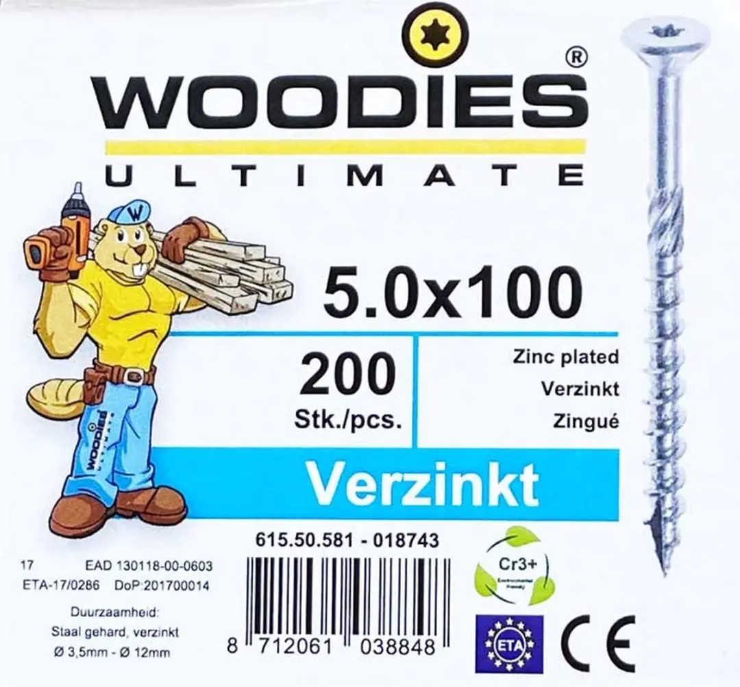 Woodies Ultimate Torx Verzinkt Platverzonkenkopschroef 5x100 - 200 Stuks