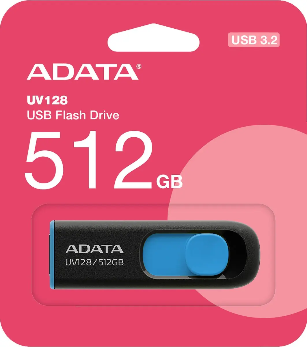 ADATA UV128 AUV128-512G-RBE USB-stick 512GB - Zwart/Blauw