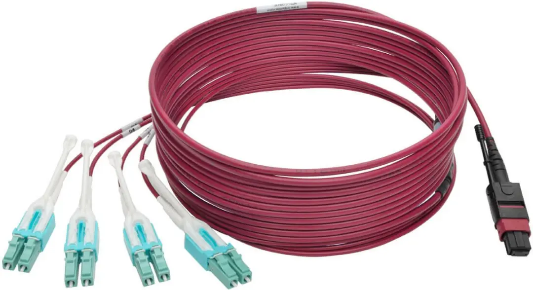 Tripp Lite N845-05M-8L-MG Glasvezelkabel OM4 MPO/MTP 8x LC - 5m - Zwart/Magenta/Turkoois