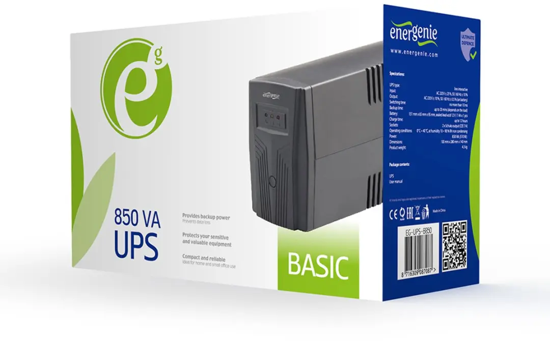 Energenie EG-UPS-B850 UPS 850VA - 2 Stopcontacten - Zwart