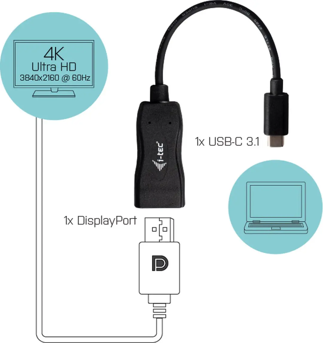 I-tec USB C naar DisplayPort Adapter C31DP60HZP - Zwart