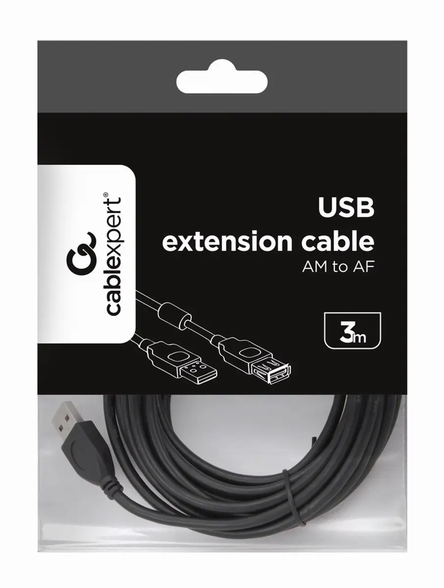Cablexpert USB 2.0 A Plug A Socket Kabel CCF-USB2-AMAF-10 - 3m - Zwart