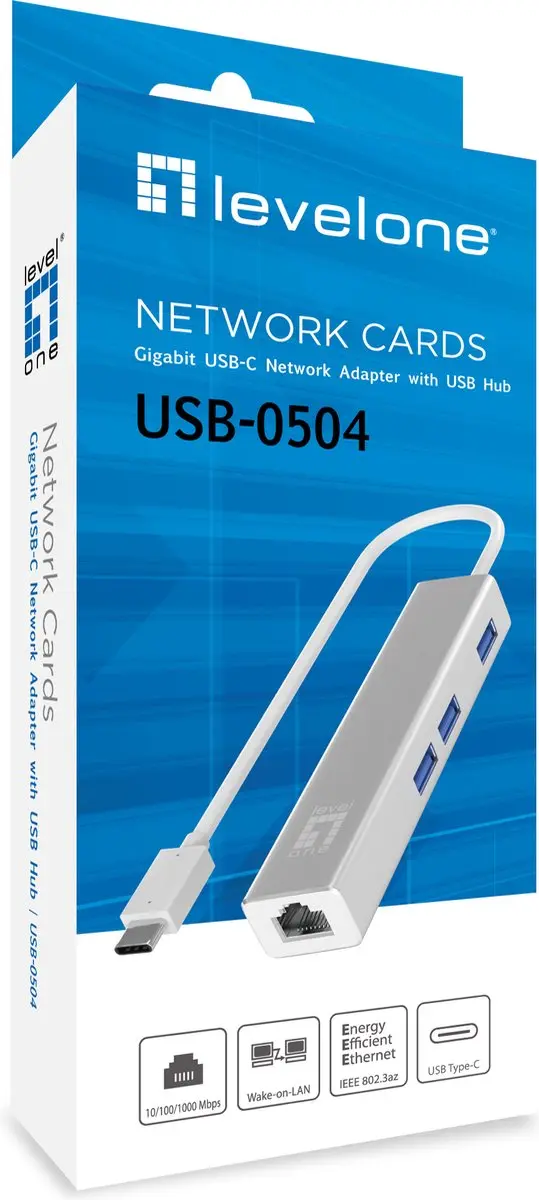 LevelOne USB-0504 USB-Netwerkadapter 1000 Mbit/s - Argento