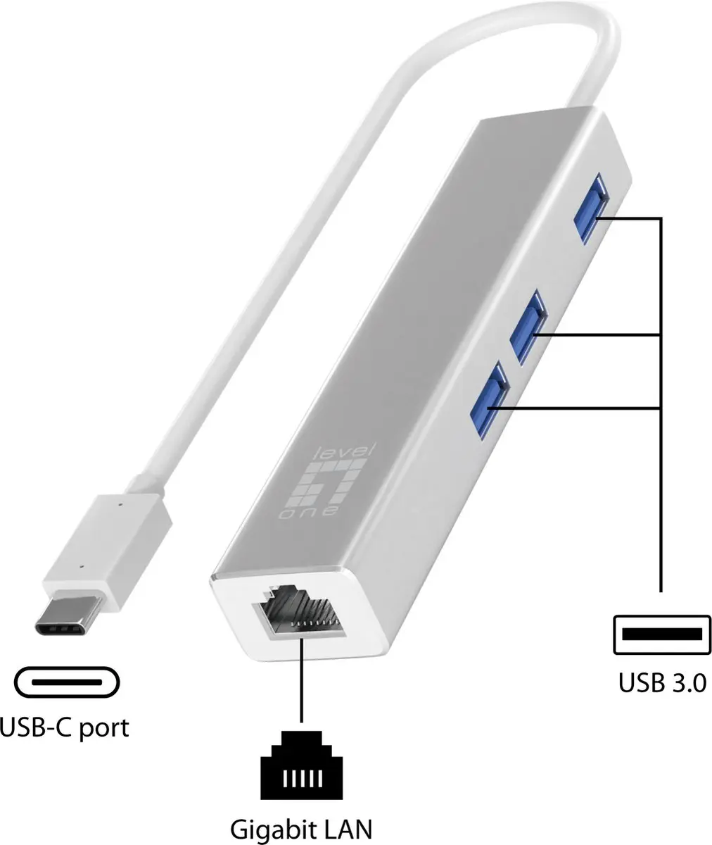 LevelOne USB-0504 USB-Netwerkadapter 1000 Mbit/s - Argento