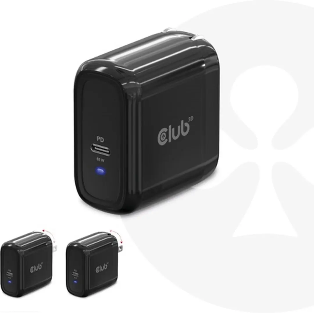 CLUB3D CAC-1905 USB-C Travel Charger 65W - Zwart
