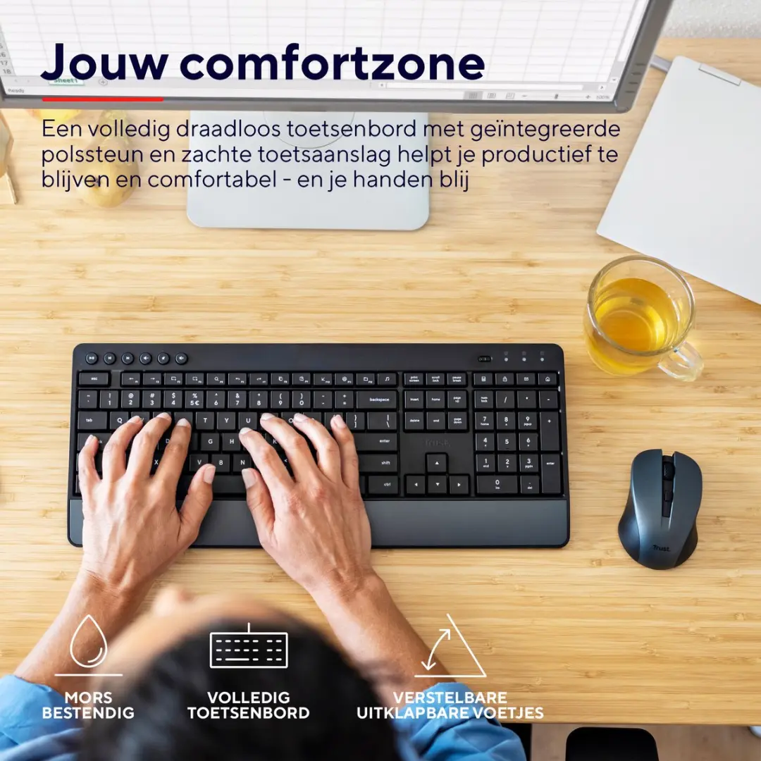 Trust Trezo Comfort Draadloos Toetsenbord & Muis Set AZERTY - Zwart - afbeelding 6 van 6