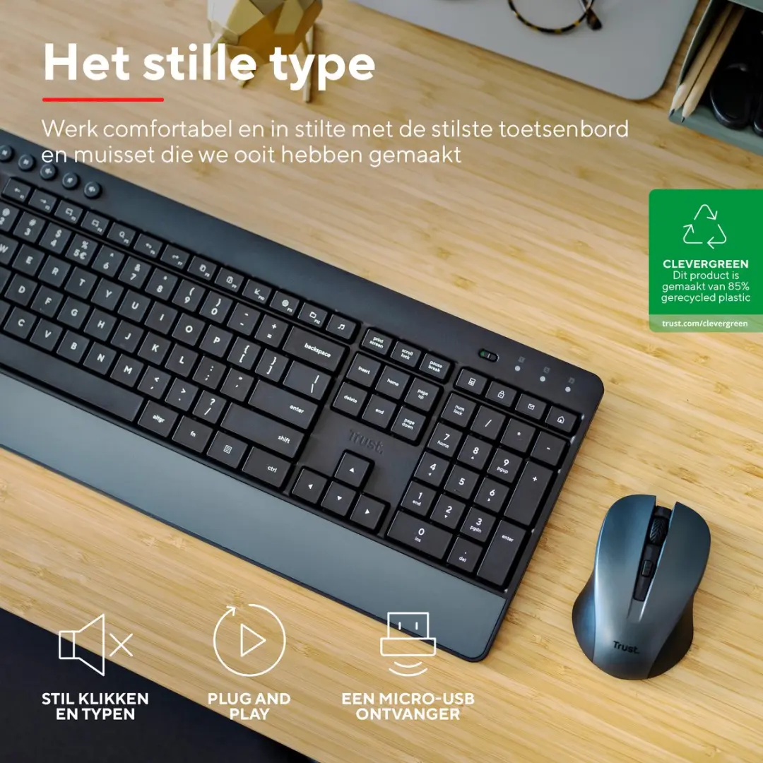 Trust Trezo Comfort Draadloos Toetsenbord & Muis Set AZERTY - Zwart