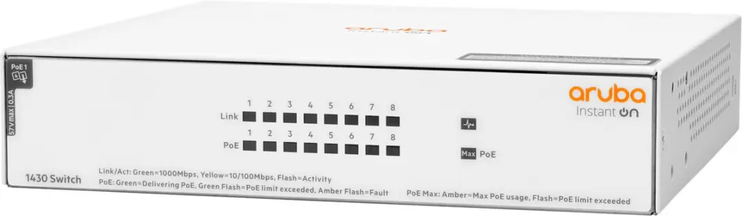 HPE Aruba IOn 1430 8G 64W Switch - 8 PoE-poorten - Wit