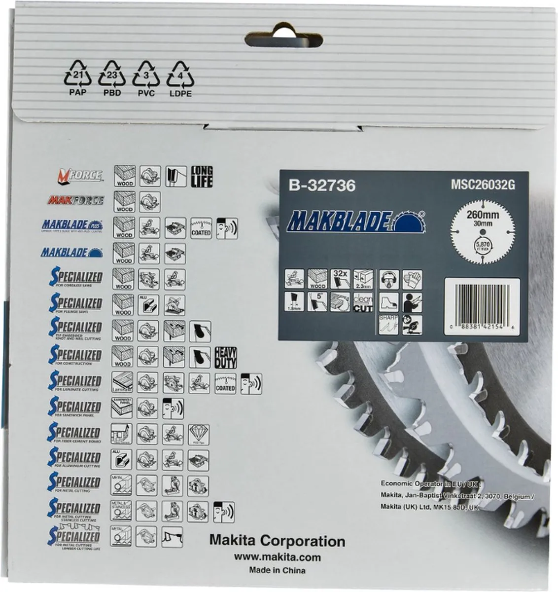 Makita B-32736 Afkortzaagblad Hout 260mm 32T