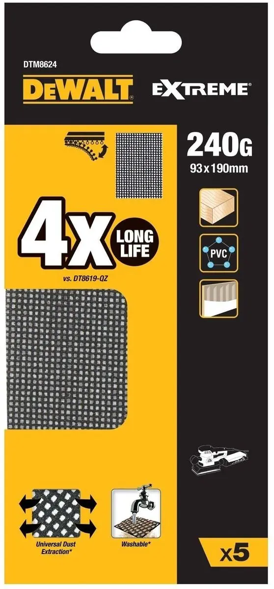DeWalt DTM8624 Mesh Schuurgaas 93x190mm K240 - 5 Stuks