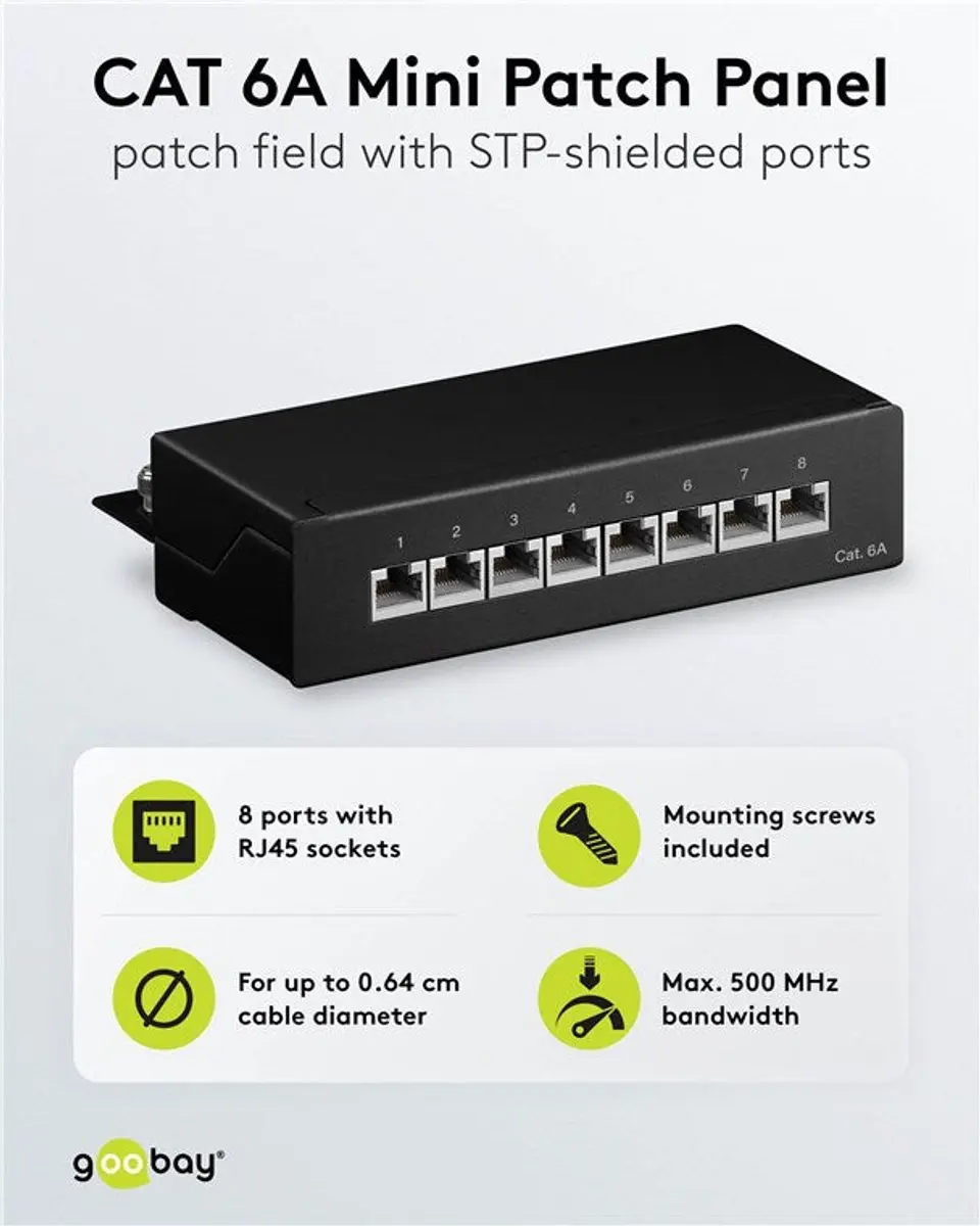 Goobay CAT6a Mini Patch Panel 8 Poorten - Zwart