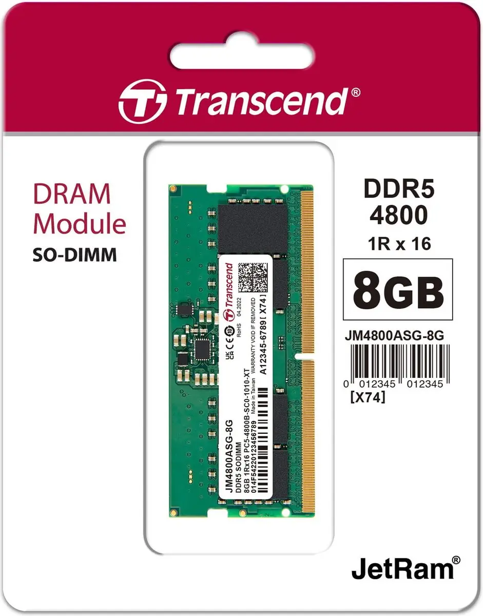 Transcend JetRam JM4800ASG-8G DDR5 Geheugen 8GB