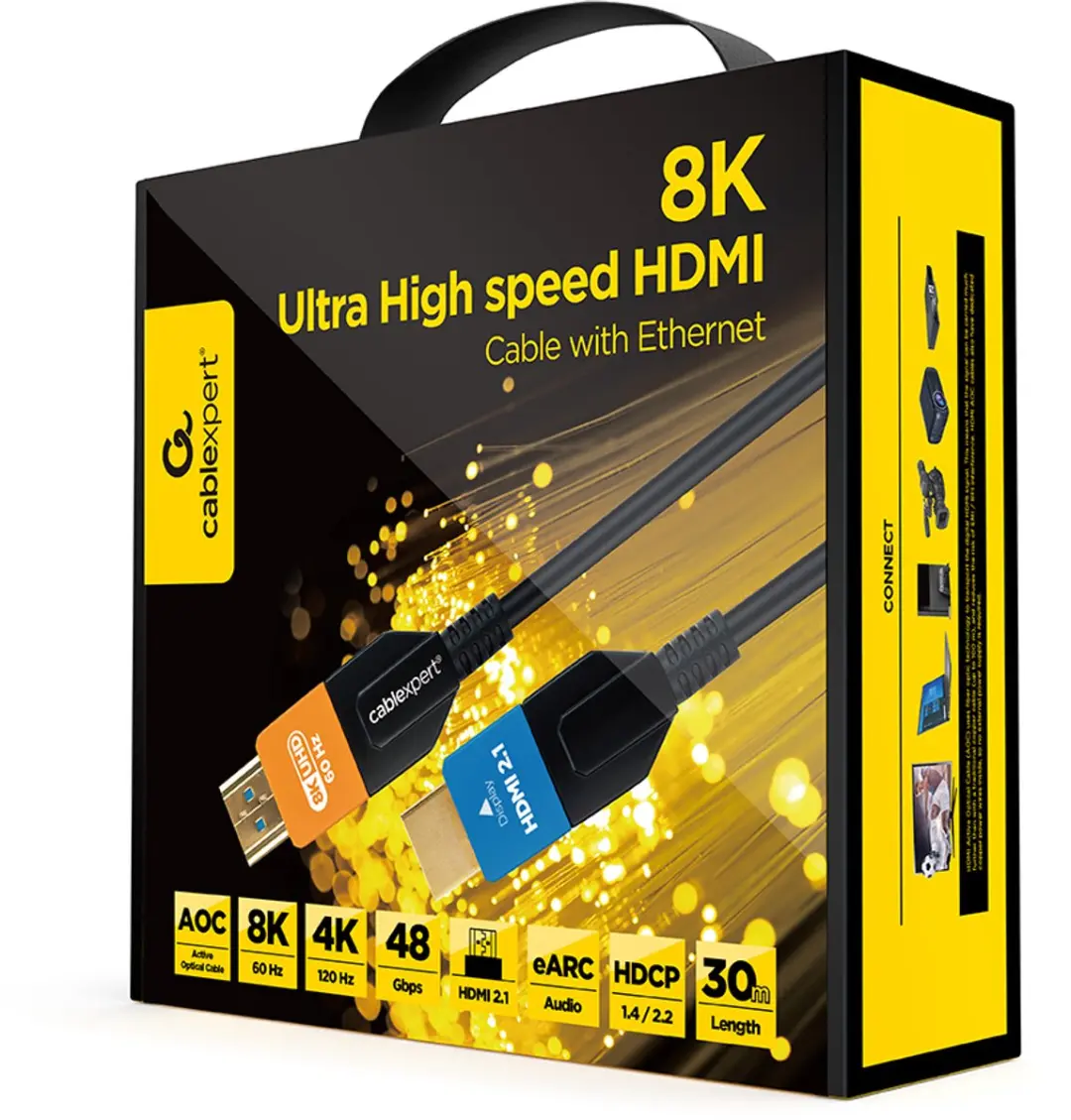 Cablexpert AOC HDMI 8K Kabel 30m - Ethernet - Zwart/Blauw/Oranje